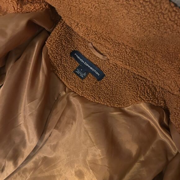 French Connection Camel Teddy Coat | Faux Shearling Double-Breasted Jacket - Picture 6 of 7